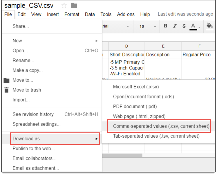 how to import csv to google sheets